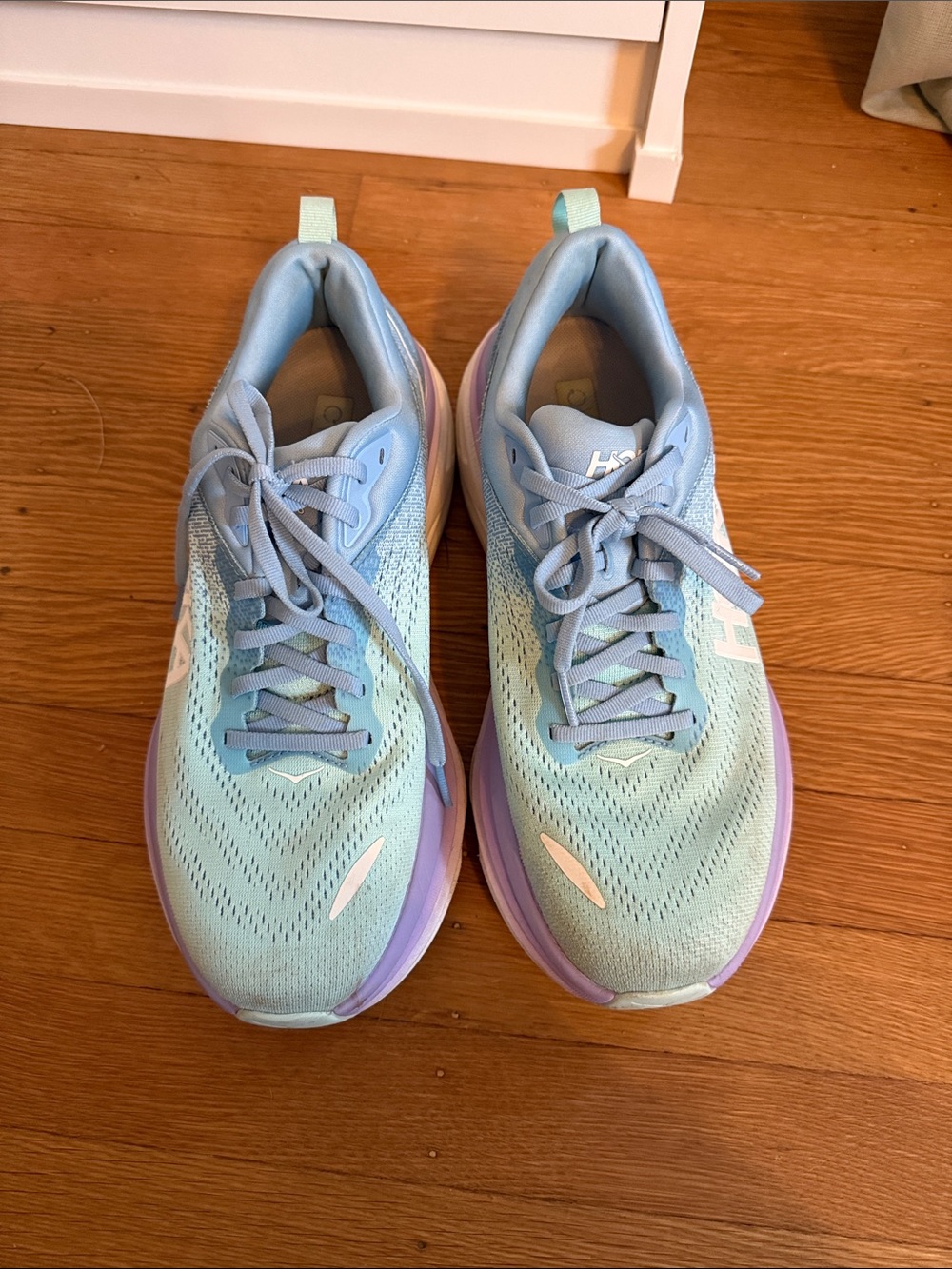 Hoka Women's Bondi 8 Light Blue and Lavender Running Shoes